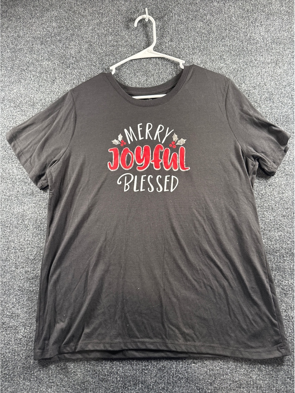 Holiday Time Womens XL 16/18 Black Merry Joyful Blessed Christmas Graphic